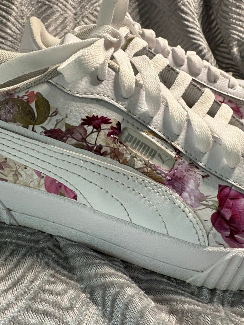 Upcycled Floral Sneakers | Hand-Embellished Puma Shoes | Women’s Size 8 - Picture 2 of 7